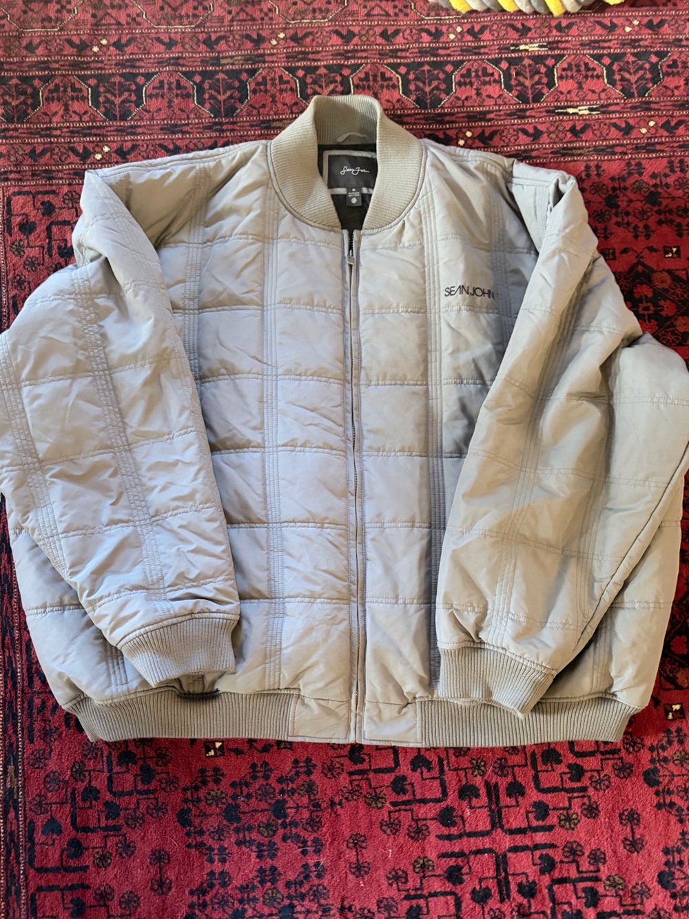 Sean John Light Gray Quilted Bomber Jacket